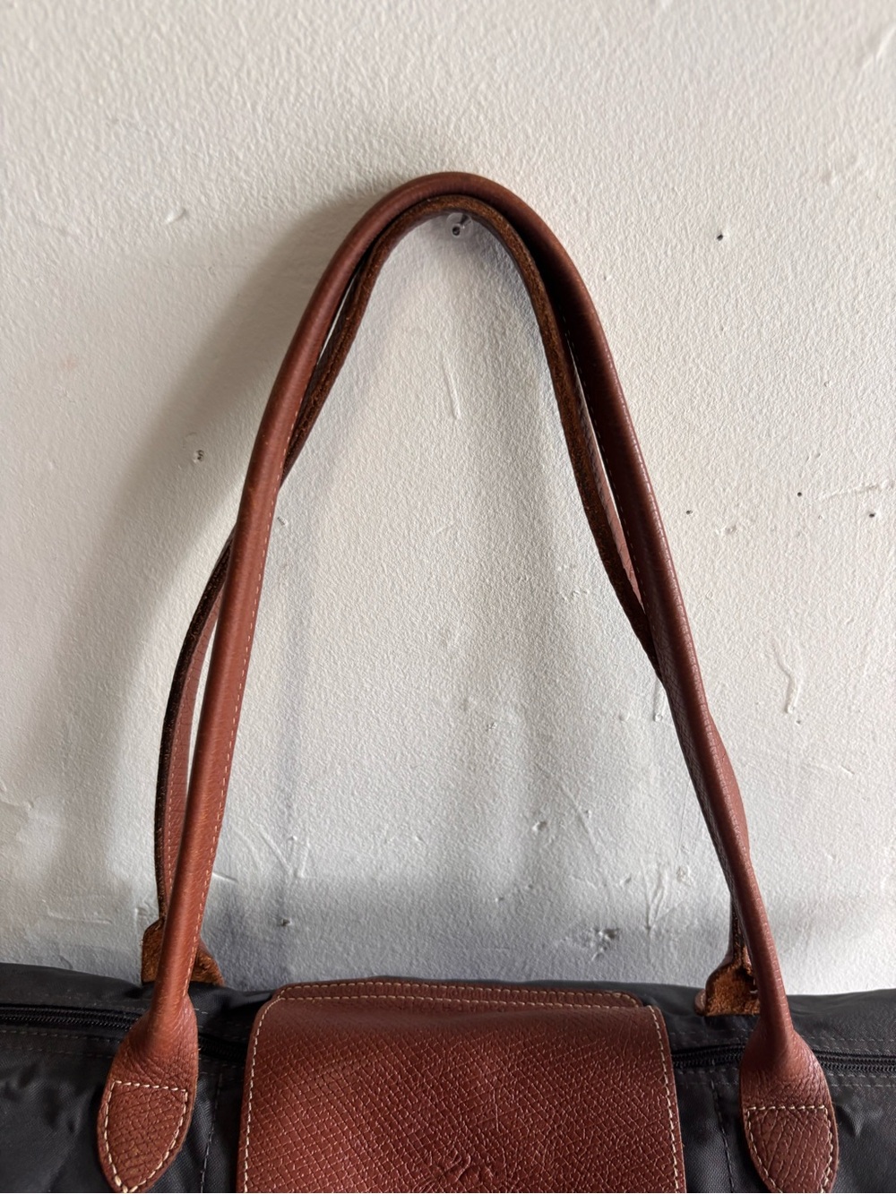 Longchamp Black Nylon Tote with Brown Leather Trim - Picture 4 of 12